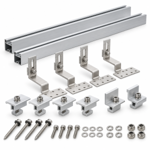 Solar panel roof mounting rails, brackets, clamps and fasteners